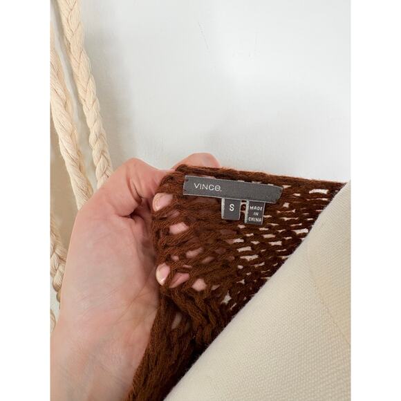 Vince Wool Open Knit Boatneck Sweater Small Rust Burnt Orange Relaxed Fit - Picture 9 of 9